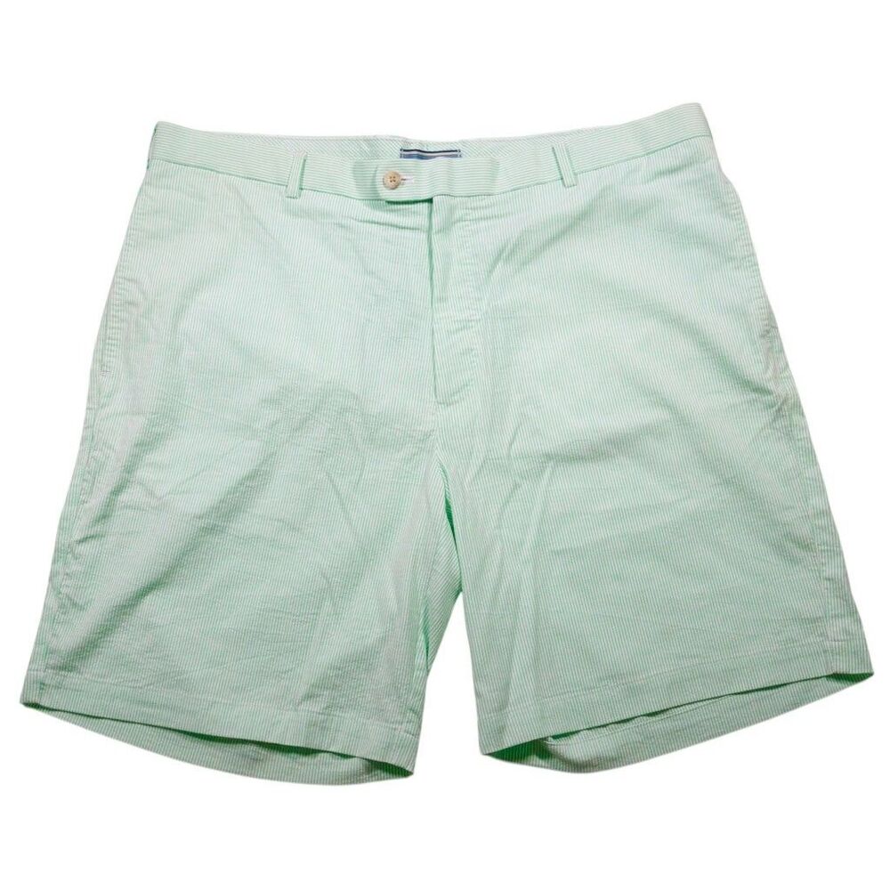Peter Millar Mens Golf Shorts 40 Green Striped Stretch Flat Front 9" Inseam